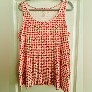 Red and white floral gingham tank